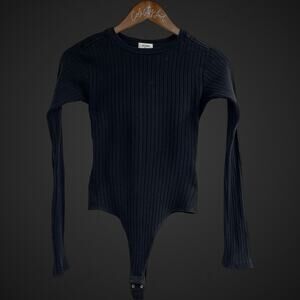 Re/Done Ribbed Body Suit Long Sleeve Washed Black XS